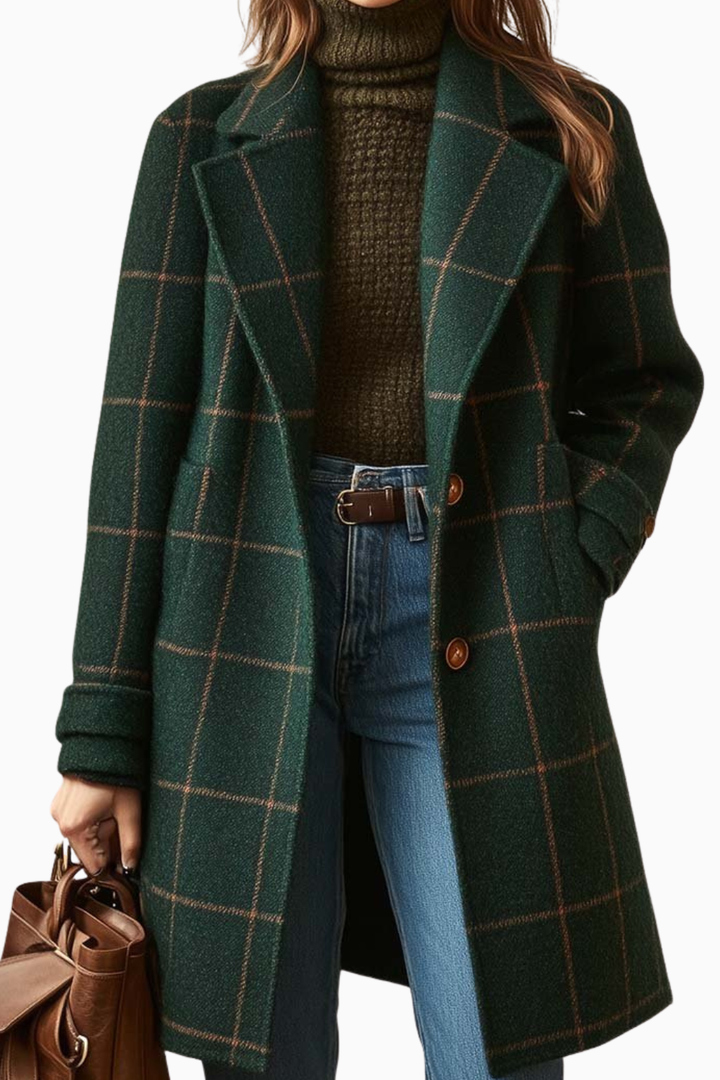 Layla | Retro Lapel Plaid Tweed Coat