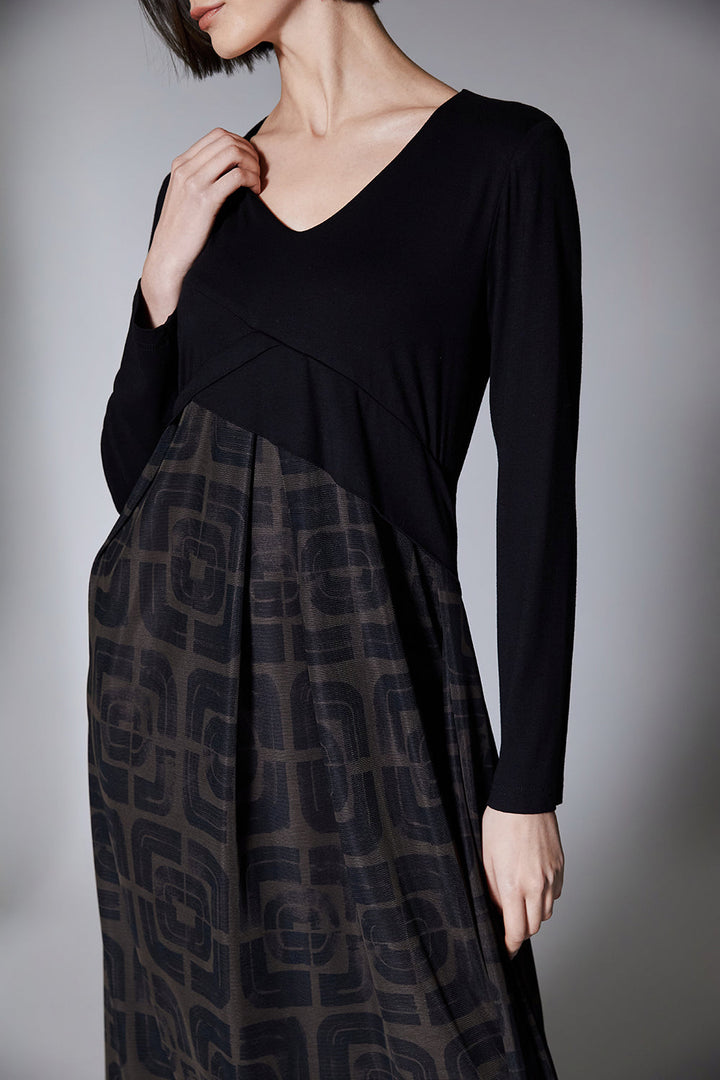 Maeve | Black Jersey & Mesh Midi Dress