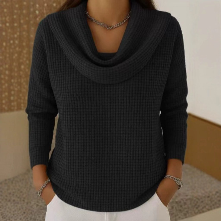 Dahlia | Warm Waffle Sweater with Elegant Cowl Neck